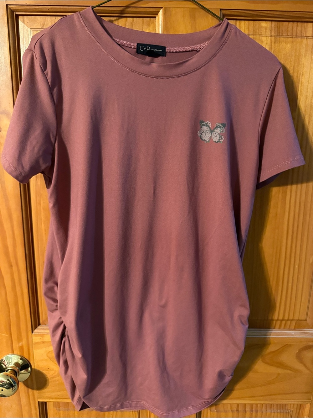 Women's Short Sleeve Butterfly maternity Tee in Dusty Rose
